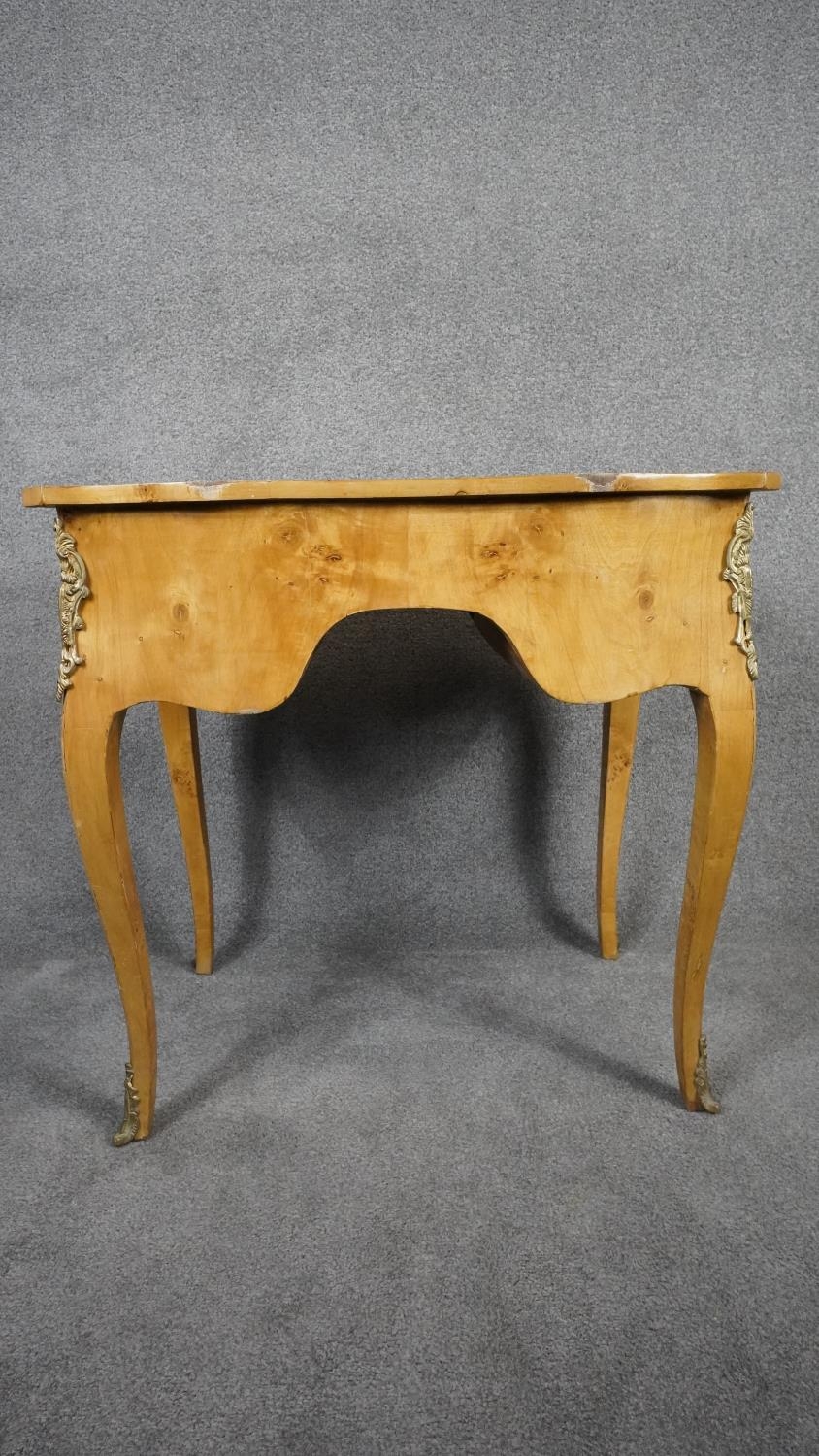 A Louis XV style burr maple kneehole writing table with ormolu mounts on slender cabriole - Image 10 of 10