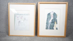 Two framed and glazed watercolours on paper, one titled Bathers, the other of a jacket on a chair.