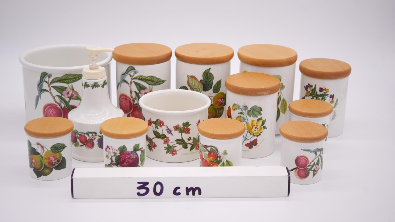 A collection of ten Portmeirion Pomona design storage jars, two cachepots and a soap dispenser. - Image 9 of 9