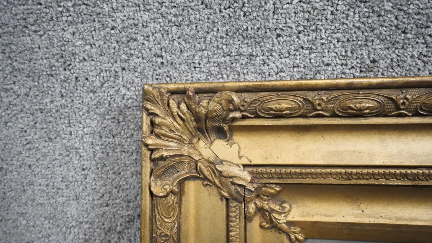 A carved gilt framed 19th century oil on board of countryside landscape with cottage. Unsigned. H.47 - Image 3 of 5