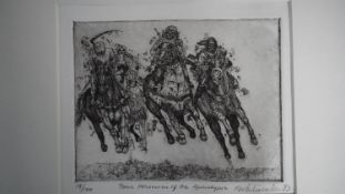 An unframed etching of The Four Horseman of the Apocalypse, signed Mark Whitcombe and dated 1993,