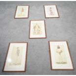Five framed and glazed Vanity Fair Spy prints of various cricketing characters. H.48 W.32