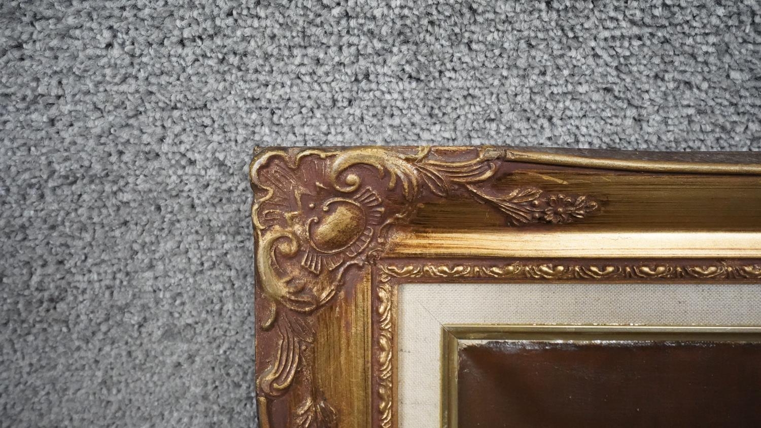 A gilt framed oil on canvas of an English Sheep Dog. Unsigned. H.67 W.77 - Image 3 of 4