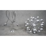Two sculptural chrome ceiling lights. A 1980's sputnik chandelier light with eight lights and