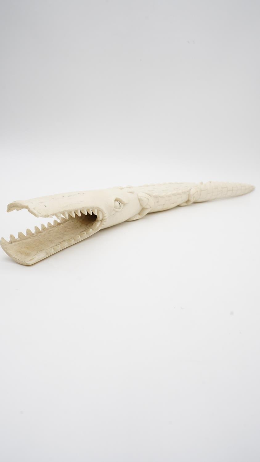 A 19th century carved ivory crocodile. H.5 W.63 - Image 5 of 6