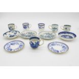 Six 19th century blue and white coffee cups and saucers. Two by Bishop & Stonier Bisto with a