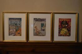A set of three framed and glazed original 1940's vintage New Yorker magazine covers. H.49 W.39cm (3)
