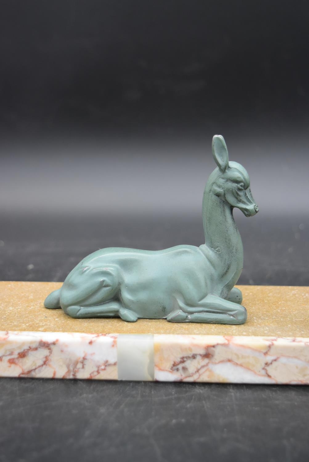 An Art Deco bronze figure group, deer and a stag, on marble base. H.16 W.40 - Image 4 of 7