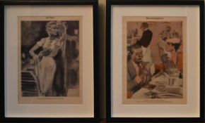 A pair of framed and glazed prints of German newspaper cartoons; Bewirtungsspesen and Im Park. H.