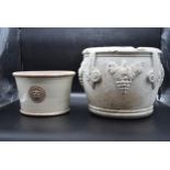 A Royal Botanical Gardens Kew crackle glazed planter and a distressed Classical style planter. H.