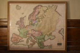 John Thomson, an early 19th century map of Europe, after the Congress of Vienna, framed and
