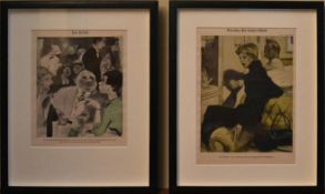 A pair of framed and glazed prints of German newspaper cartoons; Kavalier der neuen Schule and Der