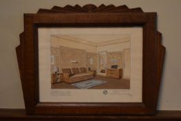 Jean Fressinet (1889-1972) a watercolour in oak Art Deco frame, Chambre studio chez Mr le Comte de