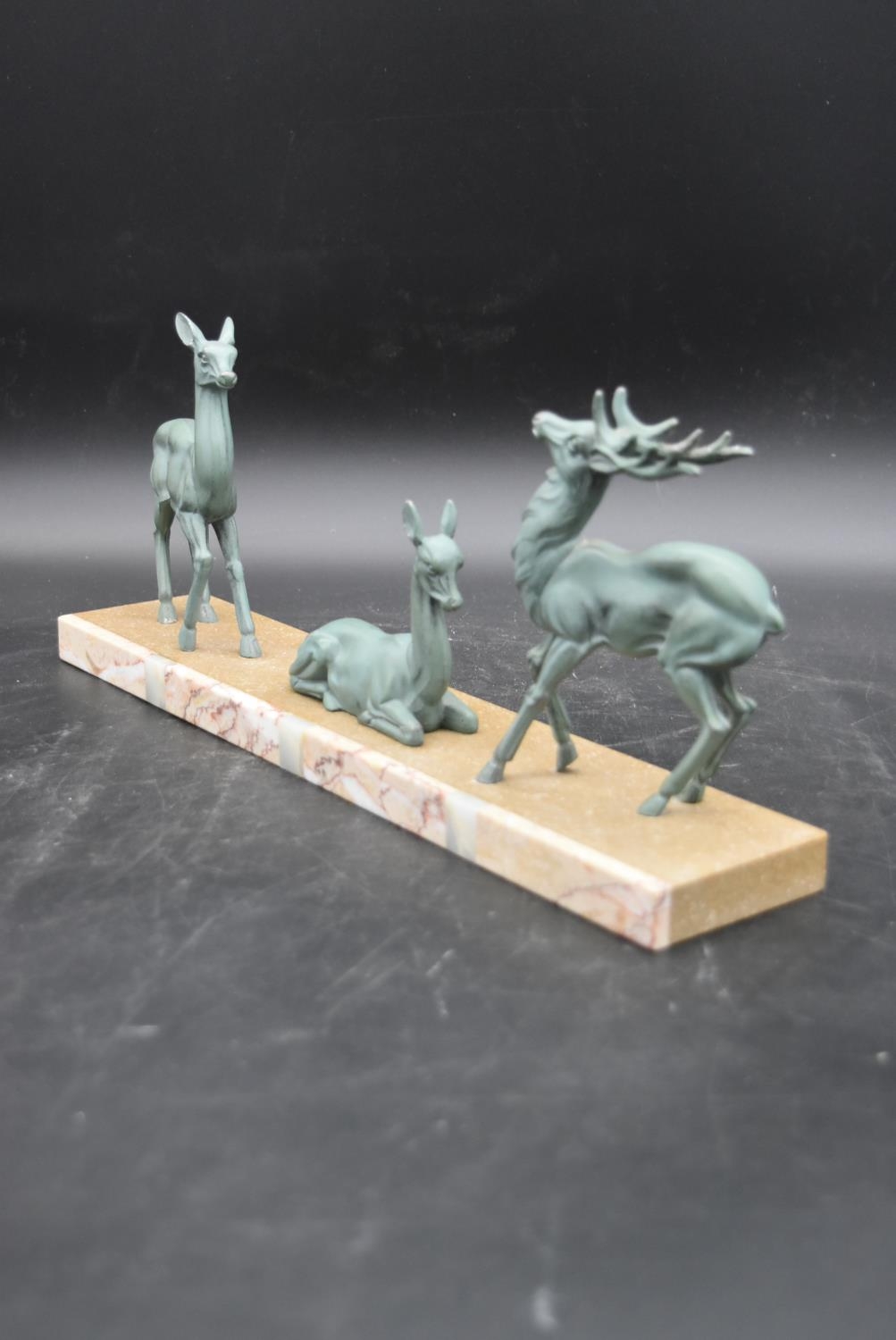 An Art Deco bronze figure group, deer and a stag, on marble base. H.16 W.40 - Image 6 of 7