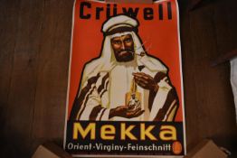 A vintage German advertising poster for Cruwell Mekka tobacco. H.83 W.60cm