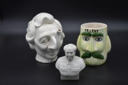 A 1980's Luck and Flaw Margaret Thatcher teapot along with a ceramic bust of Chairman Mao and a