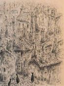 Jean-Pierre Lachaux, a framed and glazed pencil sketch, Paris across rooftops, signed and dated