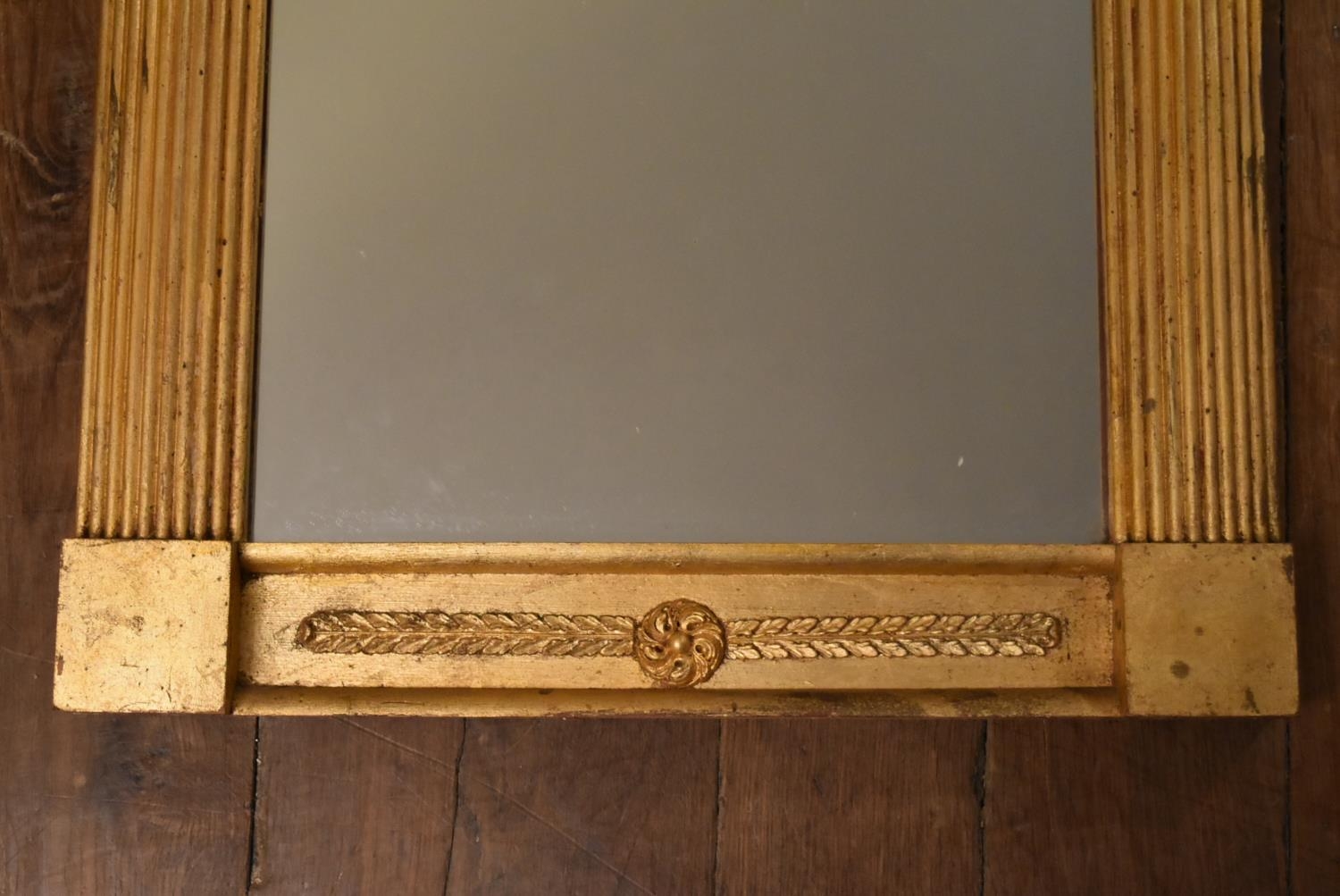 A Regency style giltwood and gesso pier mirror with architectural frieze decorated with acanthus and - Image 3 of 5