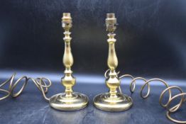 A pair of vintage brass candlestick design table lamps. H.30cm (2)