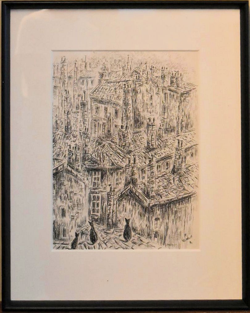 Jean-Pierre Lachaux, a framed and glazed pencil sketch, Paris across rooftops, signed and dated - Image 2 of 6