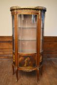 A French style mahogany gilt metal mounted display cabinet with hand painted Vernis Martin style