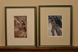 Arthur Rackham- Two framed and glazed early 20th century colour illustration plates from Peter Pan