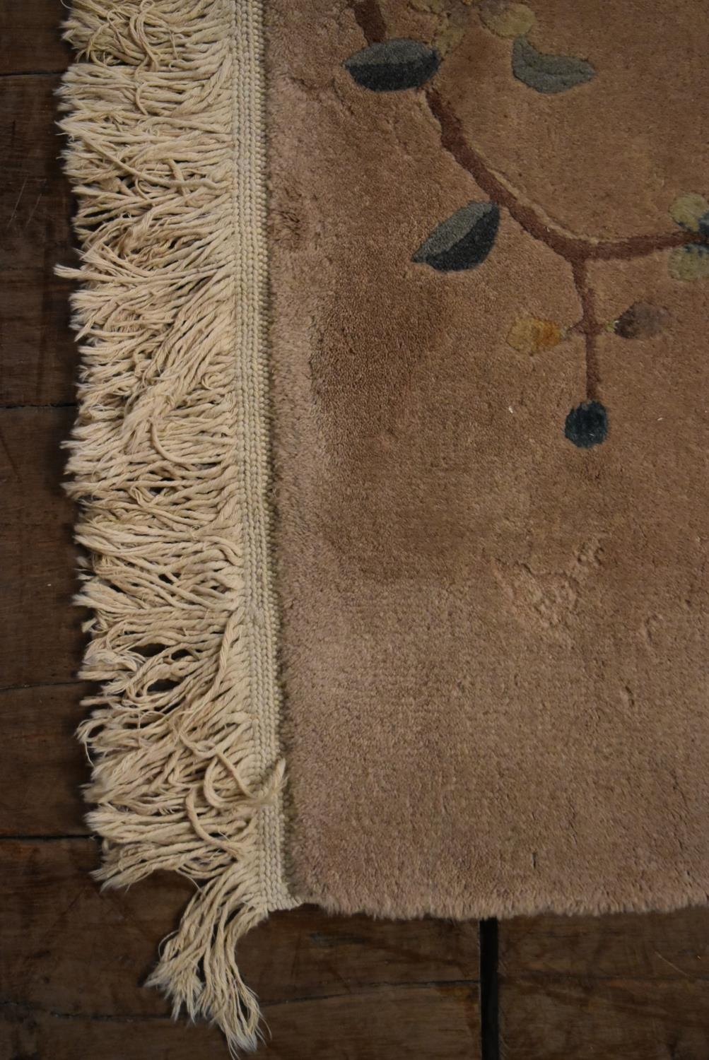 A Chinese rug with lake scape decoration on a blush ground. L.180 W.194cm - Image 3 of 6