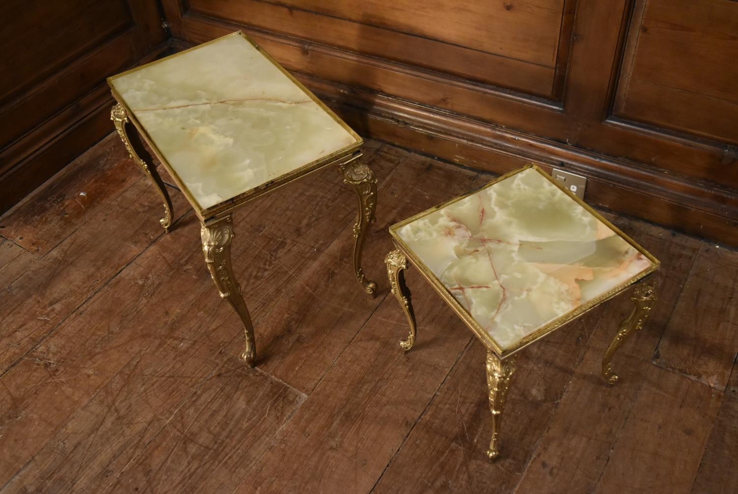 A vintage brass framed occasional table with inset onyx top and a similar table. H.45 W.52 D.32cm ( - Image 5 of 6