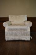 Armchair in Chinoiserie damask upholstery. H.75 W.92 D.82cm