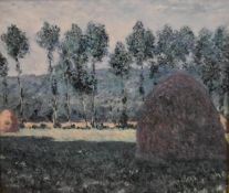 A gilt framed print of Monet's Haystack at Giverny. H.45 W.50cm