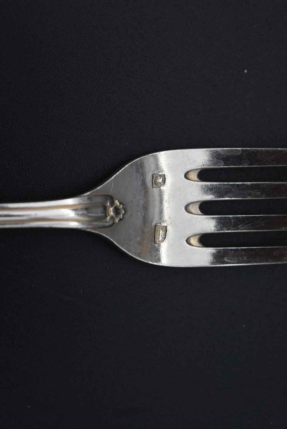 A 1920's silver plated cutlery set in a crocodile skin case fitted with lift out tray, including - Image 14 of 15