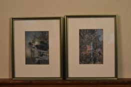 A pair of original Arthur Rackham lithographs, A Midsummer Night's Dream, framed and glazed. H.33