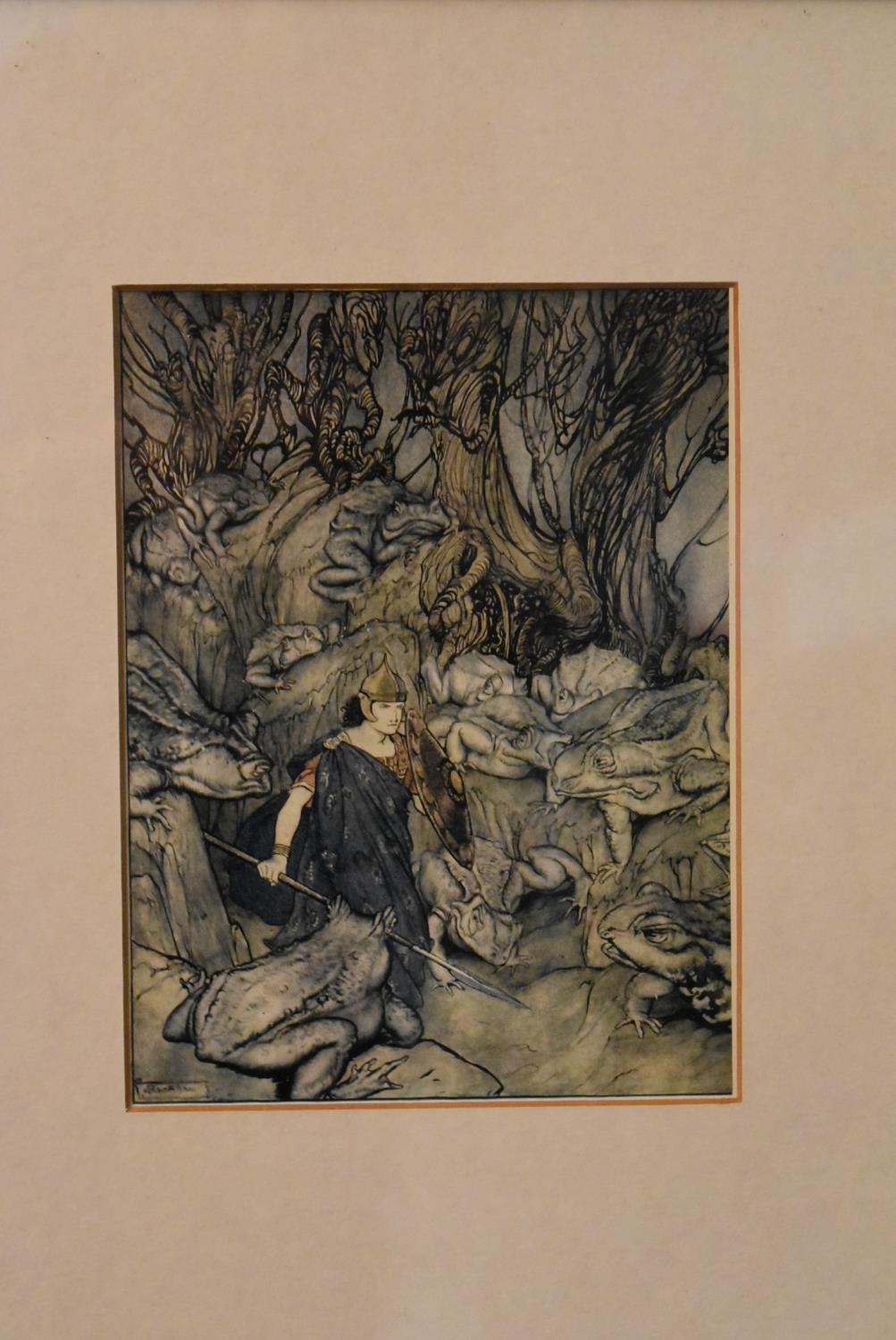 A pair of original Arthur Rackham lithographs, Aesop's fables, framed and glazed. H.30 W.26cm (2) - Image 4 of 6