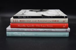 A collection of five hard back books. Including: Marella Agnelli: The Last Swan, Women before 10,