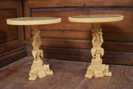 A pair of faux ivory occasional tables with drop in glass tops. H.50 W.45cm (2)