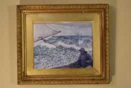 A gilt framed print of The Man at the Tiller by Theo Van Rysselberghe. H.54 W.62cm
