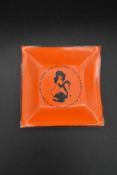 A vintage glass Playboy Club ashtray, marked The Playboy Club with original logo. L.10 W.10cm