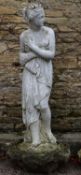 A composite white painted garden statue of a Classical female figure in robes. H.136cm