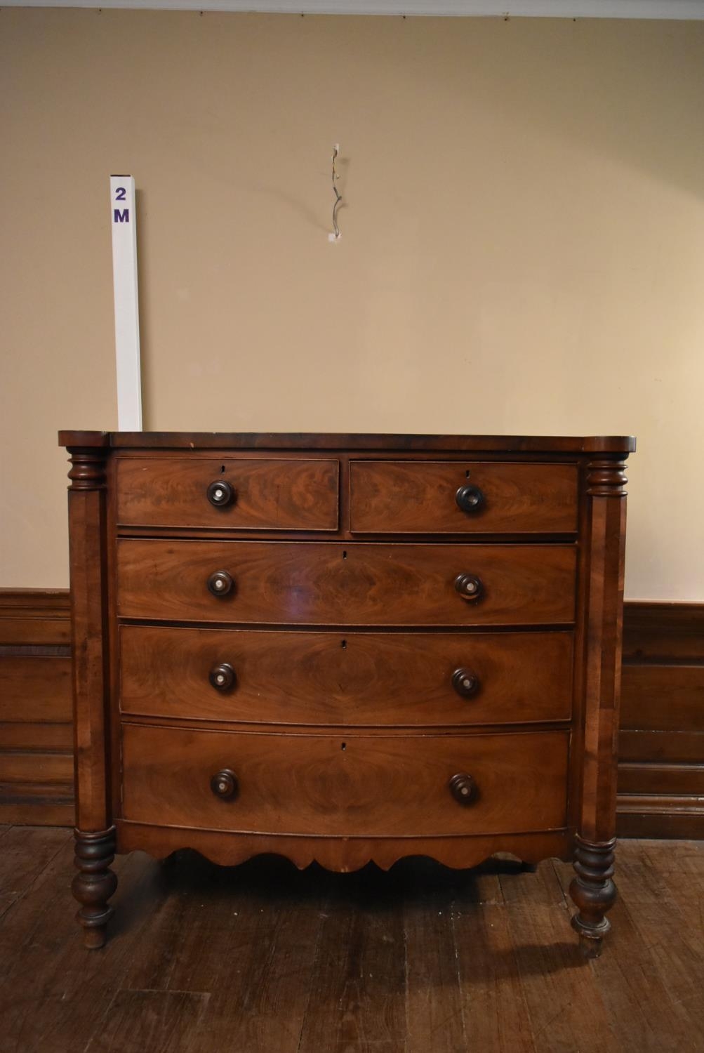 A mid Victorian mahogany bowfronted chest of two short above three long drawers flanked by - Image 3 of 5