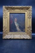 A carved gilt framed 19th century oil on board, portrait of a seated gentleman. Unsigned. H.46 W.