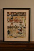 A framed and glazed watercolour on paper, cartoon sketch. Signed H.R. Pearce. H.31. W.25cm
