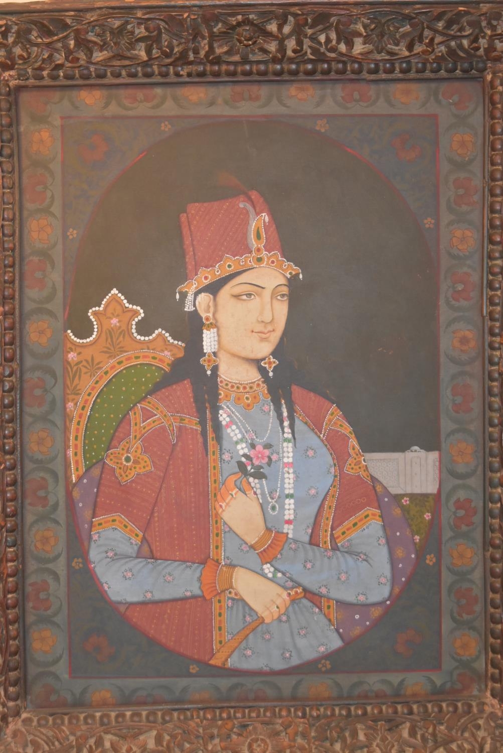 A framed and glazed early 20th century Indo-Persian watercolour on paper of the empress consort of - Image 2 of 7