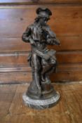 Henry Etienne Dumaige (1830-1888) A patinated bronze figure of a boy playing the violin. Mounted