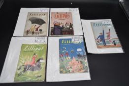 A collection of five Lilliput magazines from the 1940's and 1950's H.20 W.16cm (5)