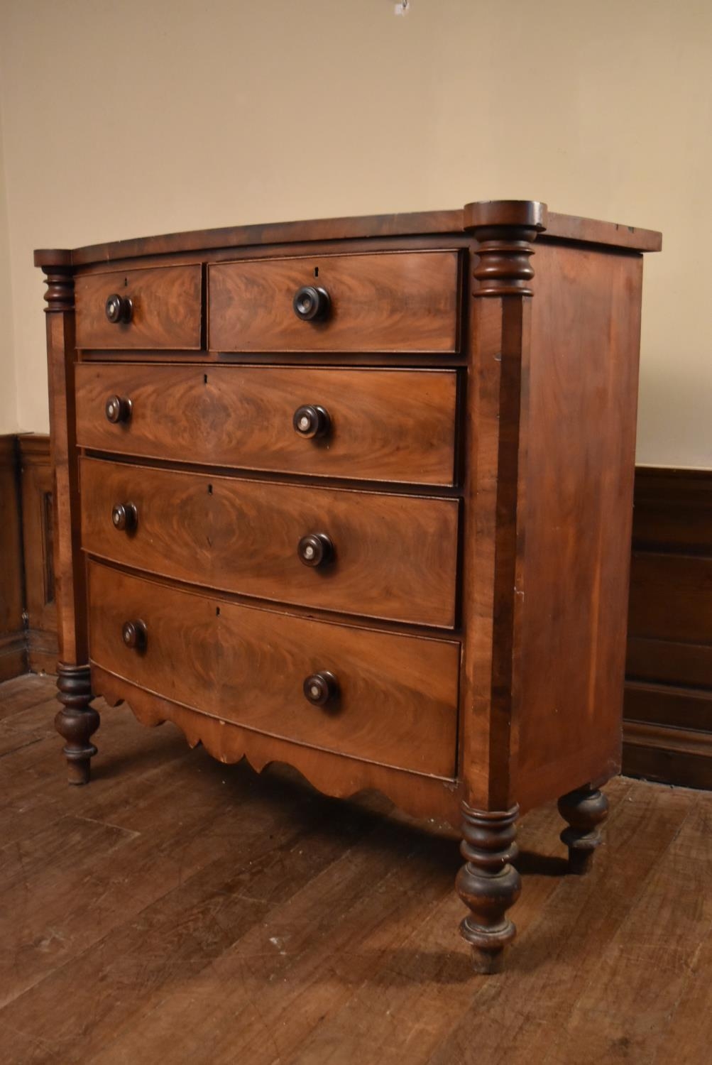 A mid Victorian mahogany bowfronted chest of two short above three long drawers flanked by - Image 5 of 5