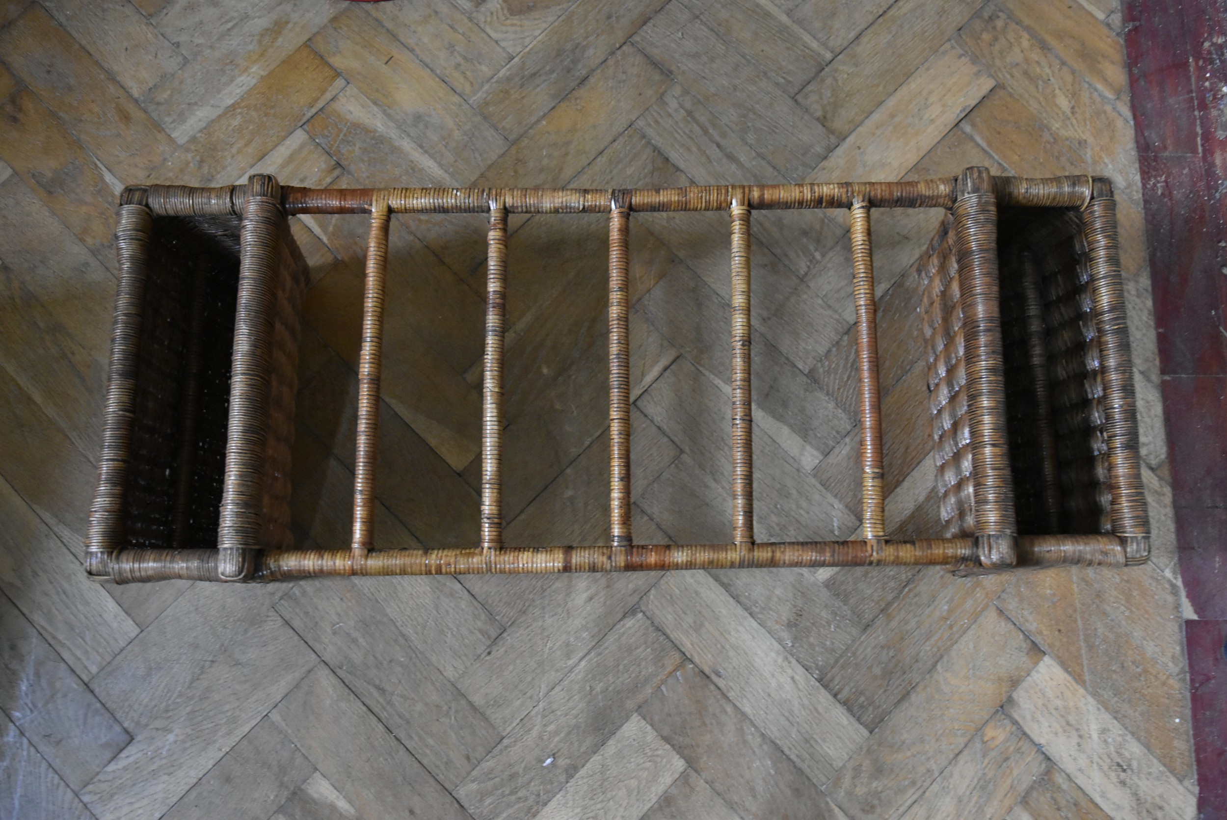 A wicker double ended magazine rack, a wicker tray and twelve balloon wine glasses. H.7 W.55 D. - Image 21 of 23