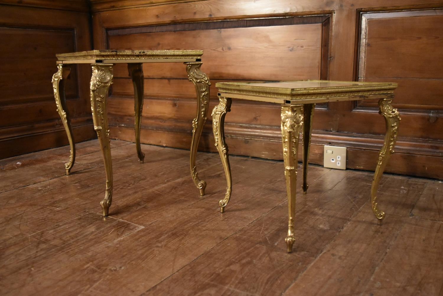 A vintage brass framed occasional table with inset onyx top and a similar table. H.45 W.52 D.32cm ( - Image 4 of 6