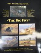 A set of five Larry Norton prints of the 'Big Five' safari animals in presentation folder. There are