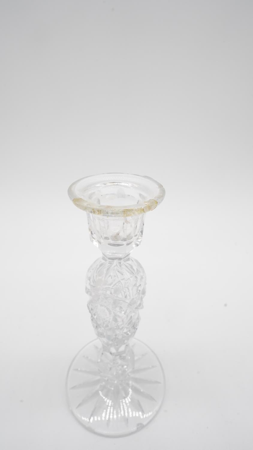 A collection of dressing table items. Including a pair of cut crystal candlesticks, two cut - Image 15 of 17