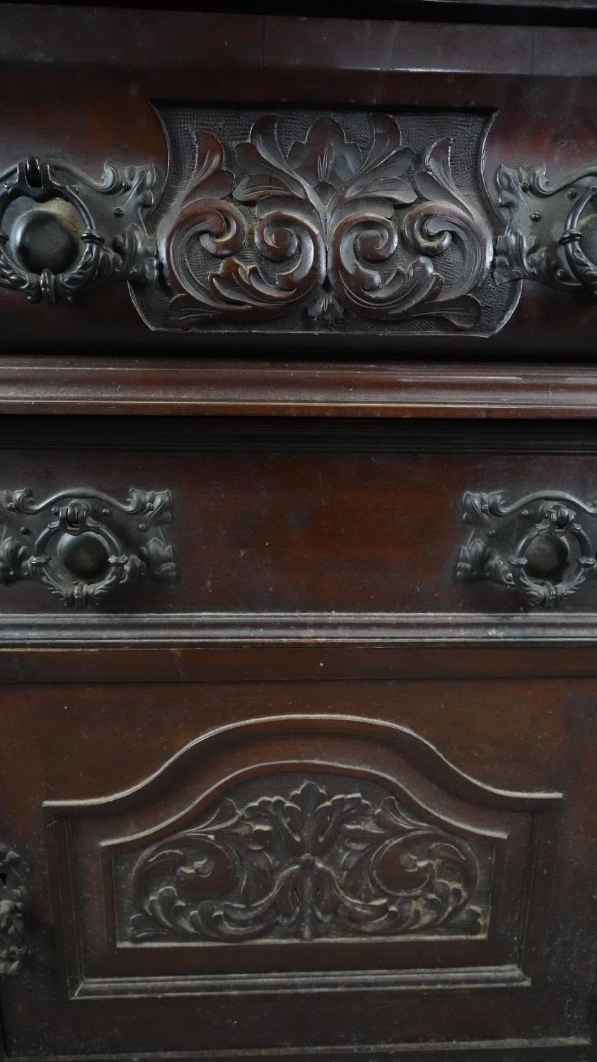 A late 19th century carved walnut mirror backed sideboard. H.197 W.152 D.53 - Image 5 of 10